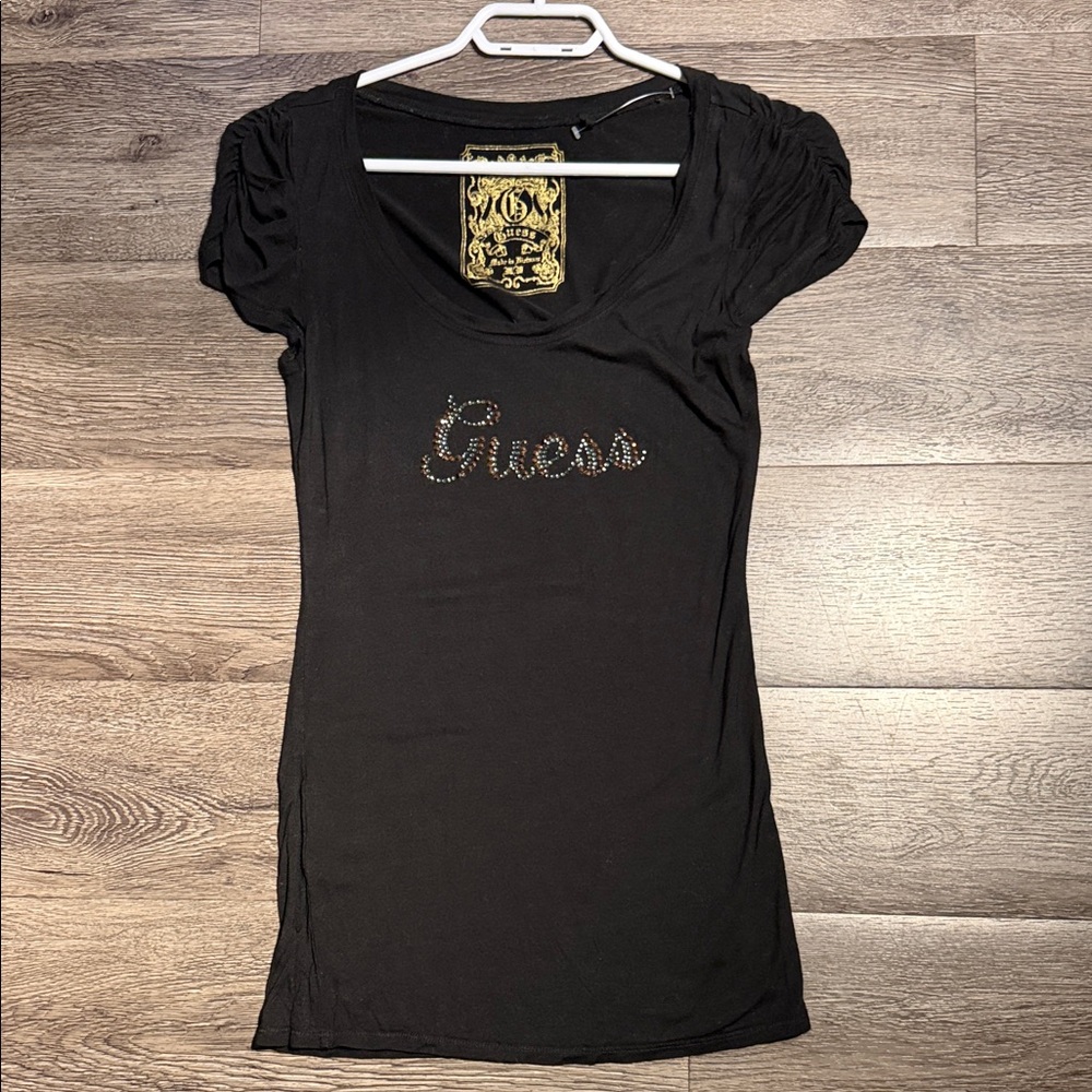 Vintage Guess Black Short Sleeve Tee with Gen Gold Accents